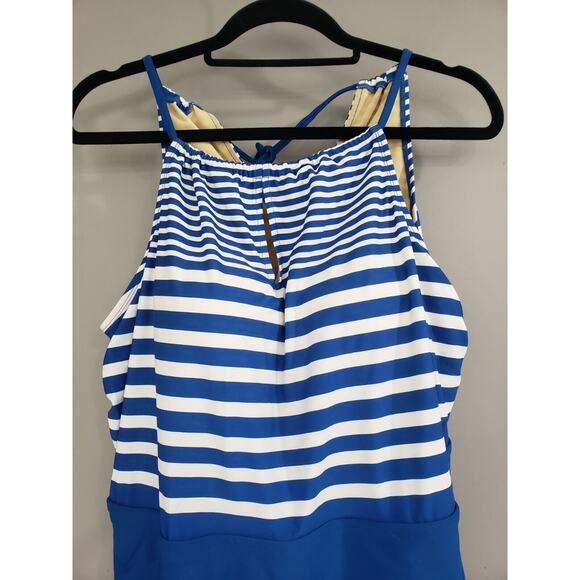 NEW SWIM DRESS - Swimsuits for All Women's Plus Size 20 One Piece Blue Stripes - Picture 2 of 4
